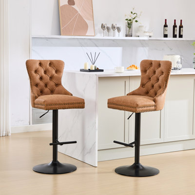 Chaises de jardin en similicuir à hauteur réglable - Design orange élégant, ensemble de 2, style rétro, avec housses, assise de 66 à 84 cm, mousse confortable.