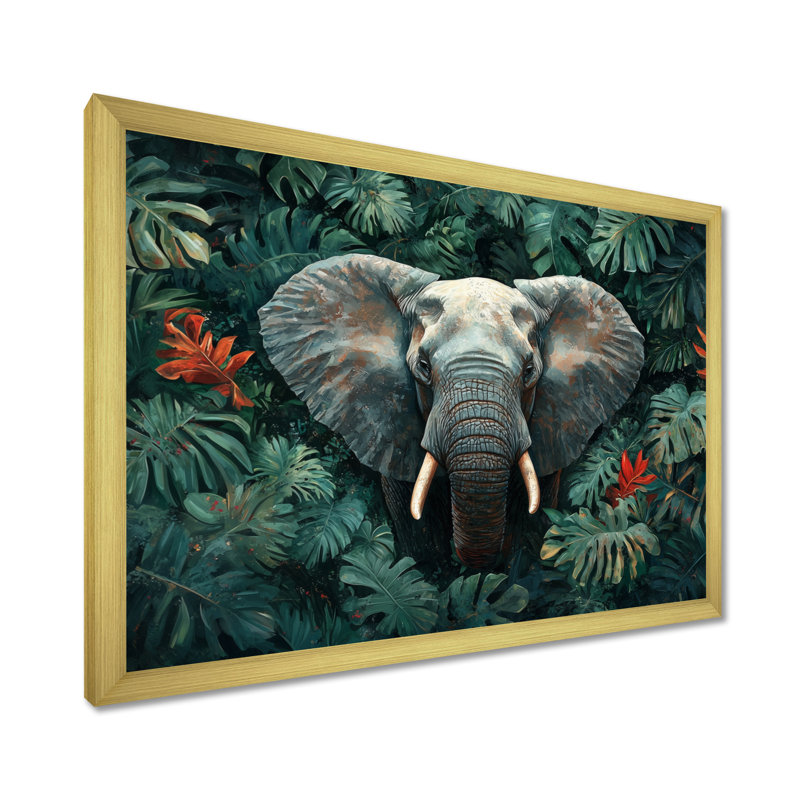 Portrait d'éléphant dans la jungle - éléphant, art mural, Reproduction encadrée d'une seule photo, H 30 po x l 40 po, Doré