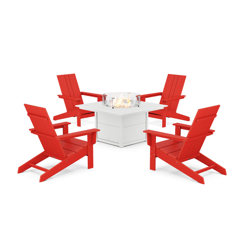 Chaise Adirondack d'extérieur avec table POLYWOOD x ALLModern, Rouge coucher de soleil / blanc
