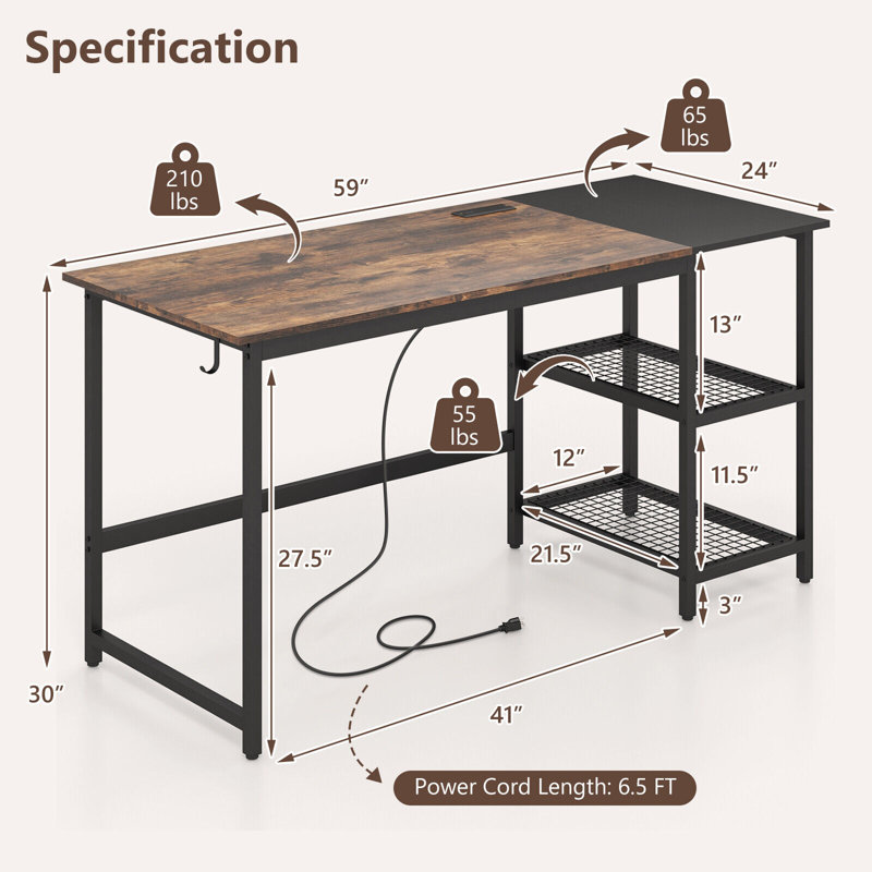 Deldrah Metal Base Computer Desk