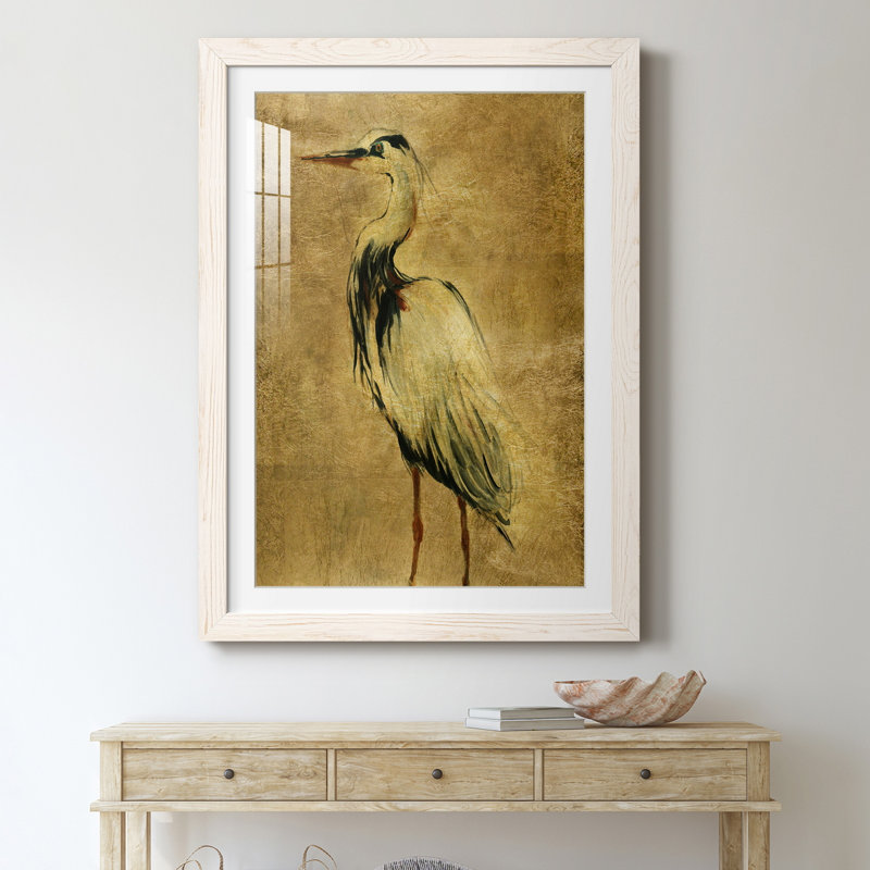 Gold Crane at Dusk II - impression, Papier encadré blanc, H 31,5 po x l 23,5 po x P 1,5 po