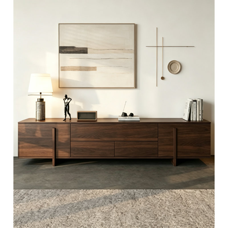 Meuble télé en noyer teint chêne, 19.6" H x 70.8" W x 15.7" D, Brown