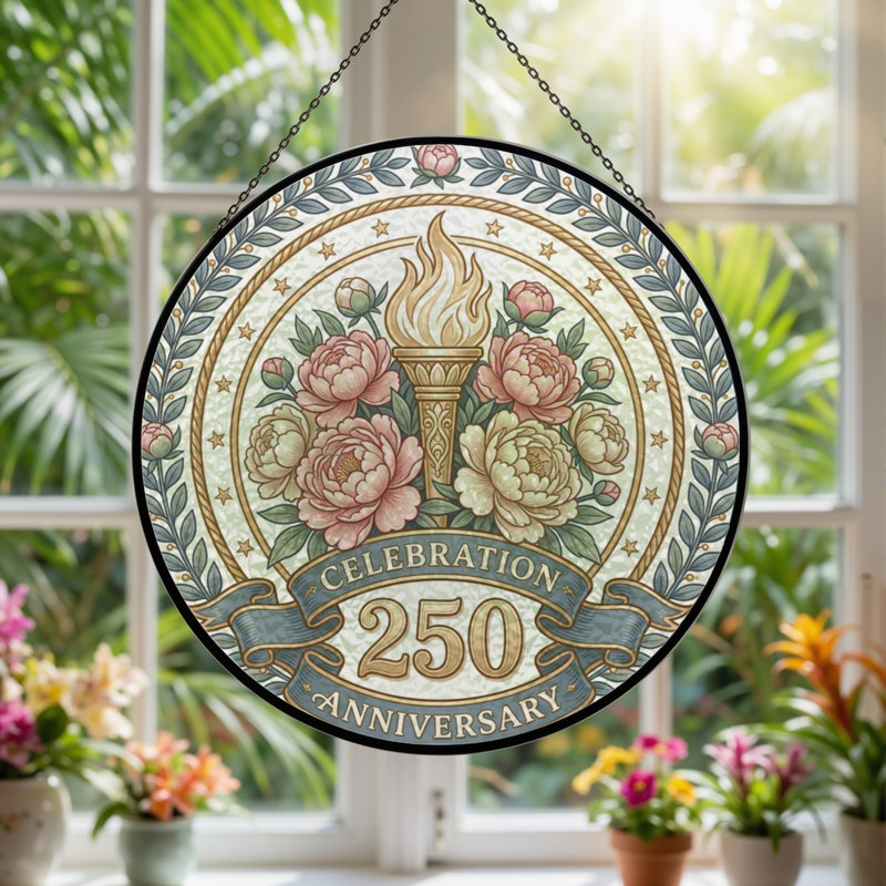 Panneau de fenêtre en verre floral pour décoration intérieure 250th Anniversary, H 7,8 po