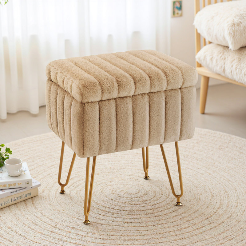 Tabouret de coiffeuse moderne avec 4 pieds en métal et rangement, repose-pieds multi-usage pour chambre de maquillage