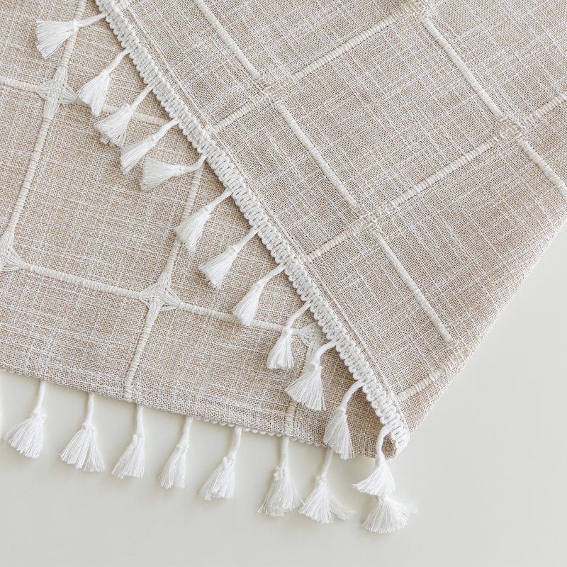 Clairece Geometric Tassels Shower Curtain with Snap-in Liner, No Hooks Required, Cream