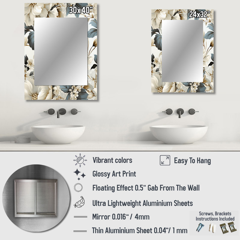 Sybrena Urban Victorian Splendor Victorian Motif - grand miroir mural floral, 32 po x 24 po