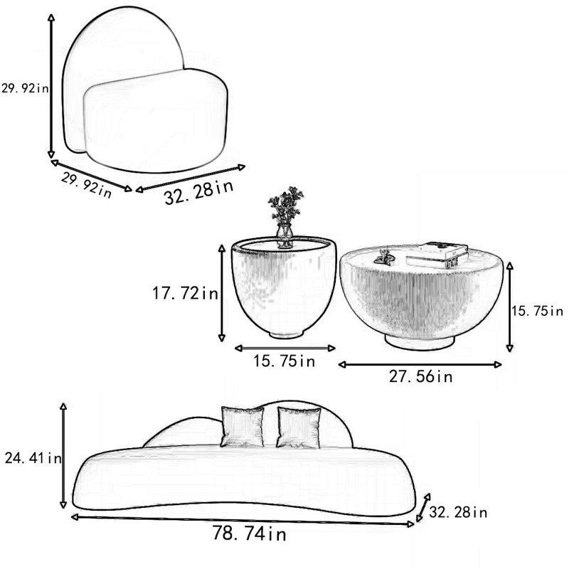 Creative curved black sofa coffee table combinatio