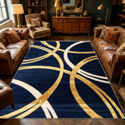 Tapis circulaires entrelacés bleu marine et bleu marine pour le salon, doux et confortable, convient à toutes les saisons, facile à entretenir, tapis de sol intérieur lavable à la machine, ferme sous la table adaptée pour la chambre à coucher, la salle à manger, le bureau, le patio, le balcon, la décoration intérieure
