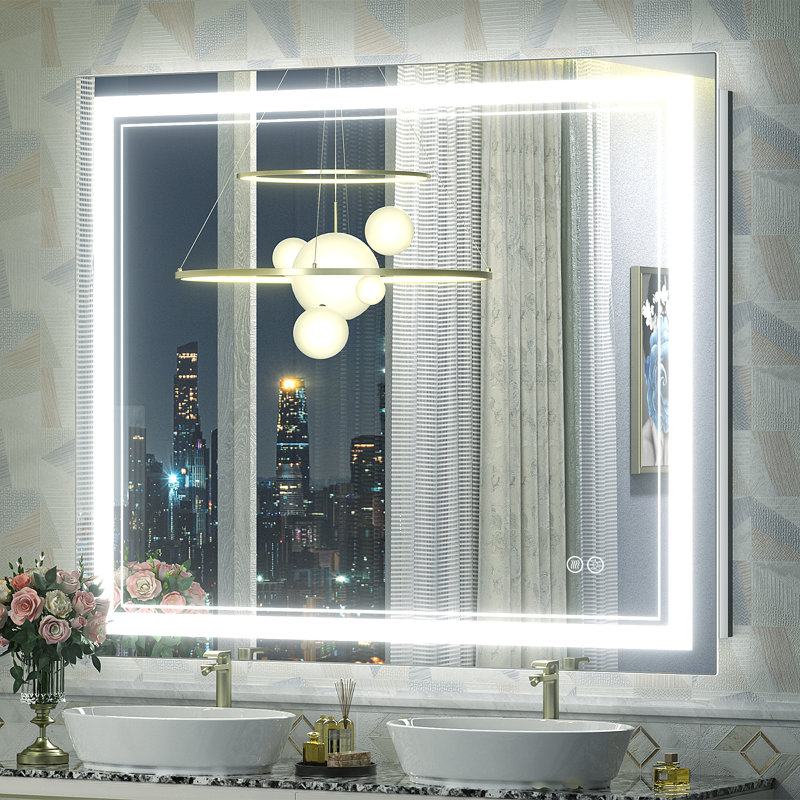  Wayfair Basics® UL Certified Front & Back LED Anti-Fog Tempered Glass Bathroom/Vanity Mirror with 3-Year Warranty, 48" x 40"