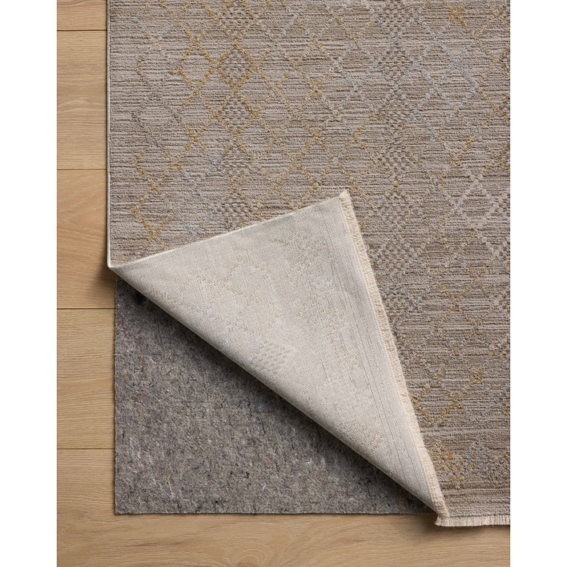 Amber Lewis Taupe Gray Geometric Polyester Area Rug with Fringe