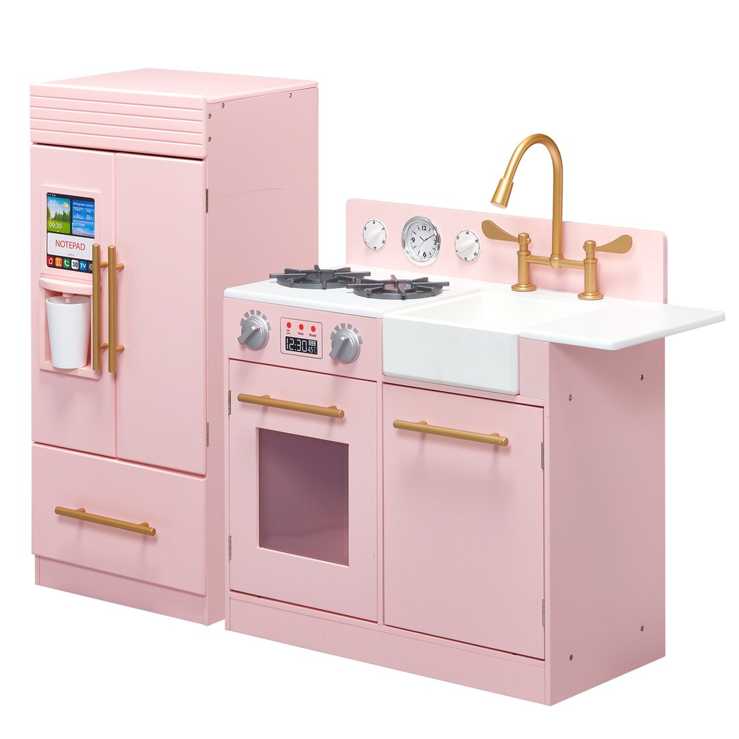 Teamson Kids Charlotte Kinderküche mit Kühlschrank in Rosa Große Spielküche Set