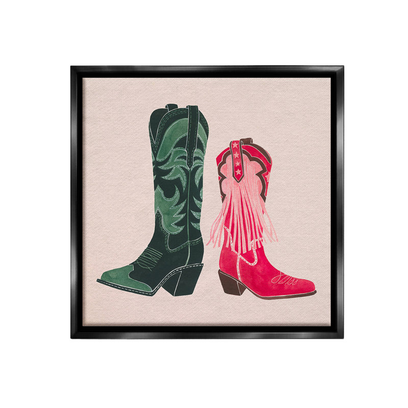 «Cowboy & Cowgirl bottes Floater Frame» par Grace Popp sur, Cadre flottant noir de jais, H 18 po x l 18 po