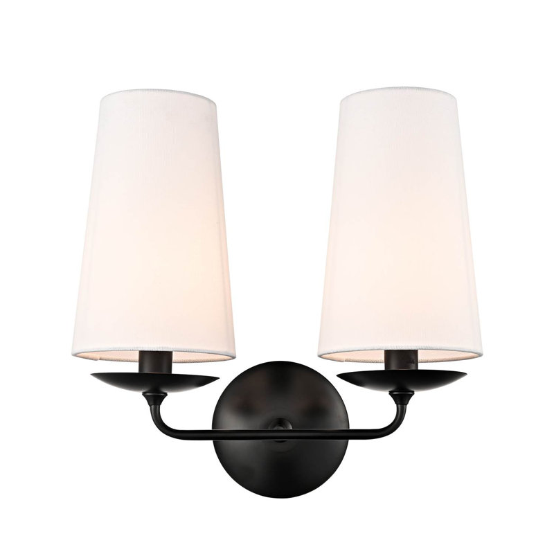 Portofino Black Wall Sconce Industrial Wall Lamp Fabric Shade 2-Light, Matte Black