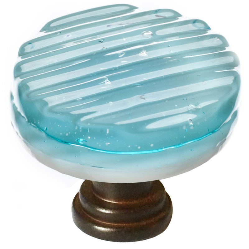 Poignée d'armoire ronde Texture Light Aqua Reed, Bronze huilé, Turquoise clair