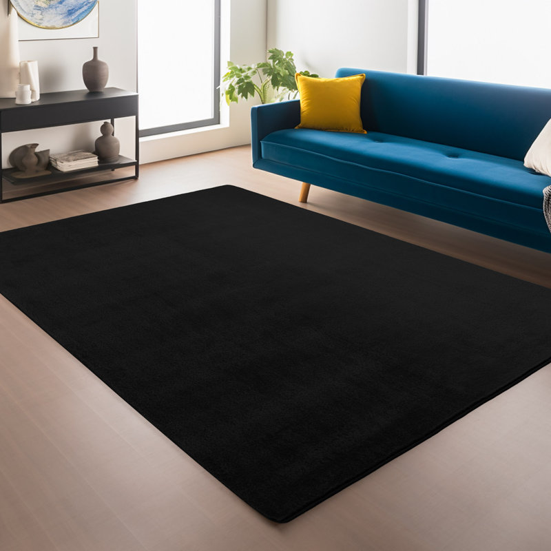 Solid Colour Knitted Area Rug, Rectangle 60 x 100 cm, Black