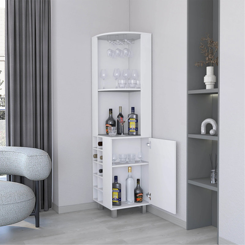 Bar d'angle avec porte-verres et porte-bouteilles