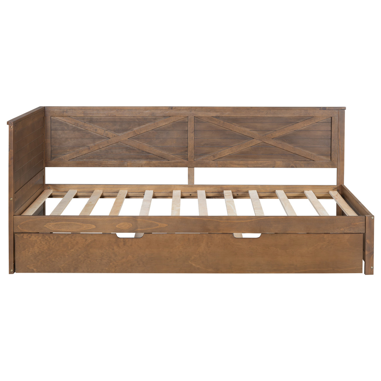 Ophelia & Co. Wood Daybed With Trundle And Rustic Guardrail | Wayfair