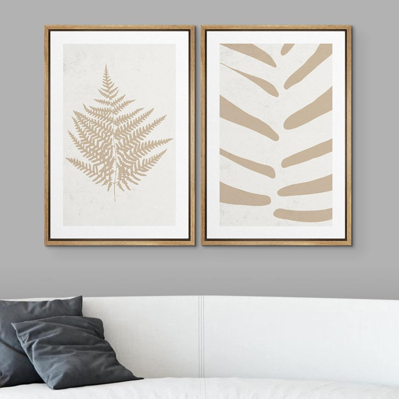 «Mid-Century Semi-Circle Polygons Varietys», 2 pièces sur toile, Encadré naturel, H 16 po x l 24 po