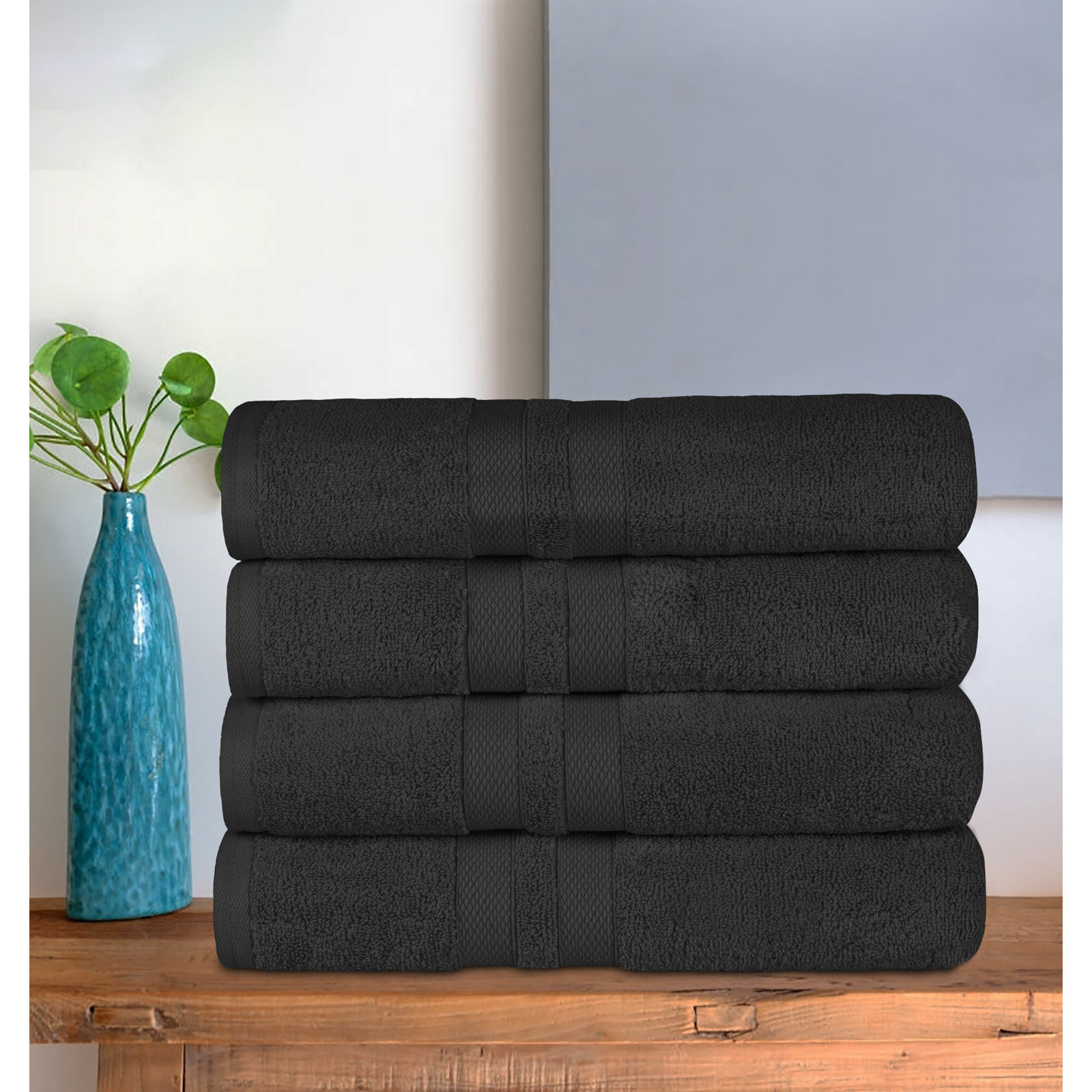 Winthrop Cotton Quick-Drying Solid Bath Towel Set, Black
