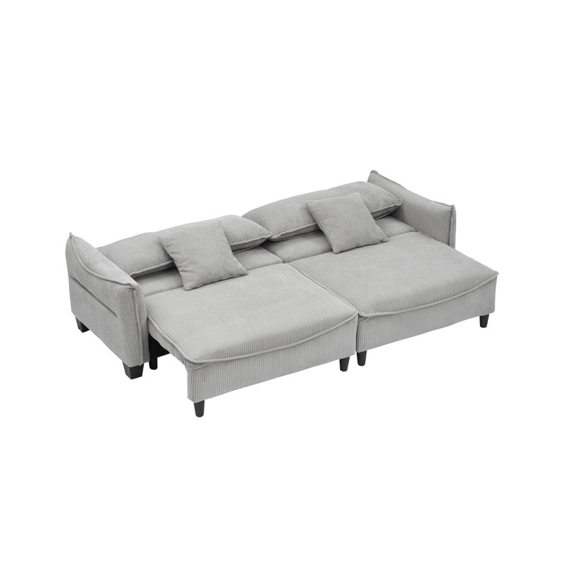 Canapé en velours côtelé convertible en canapé-lit avec deux coussins décoratifs: parfait pour les salons et les espaces polyvalents