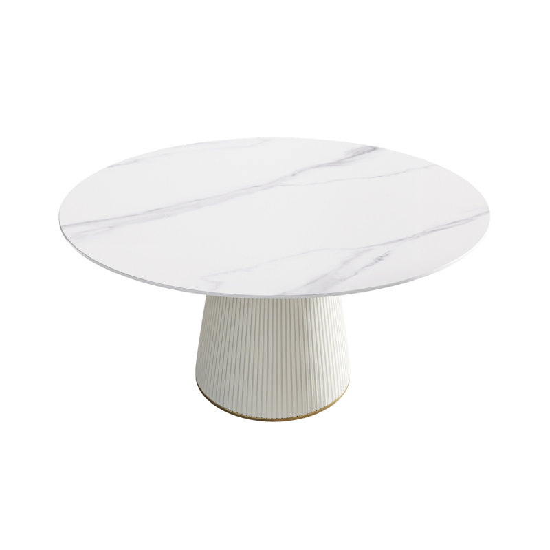 Iconie Round Stone Top Dining Table, White Marble, 29.53" H x 59.05" W x 59.05" D