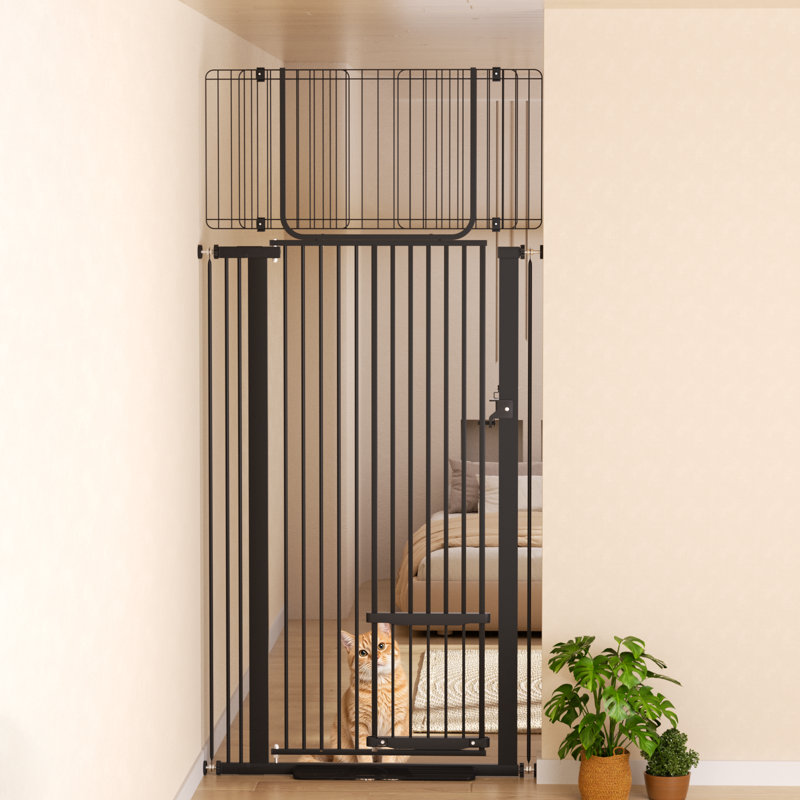 Barrière pour animaux 72 po très haute 72 po avec porte pour chat, large 29,5 po à 37,4 po, montée sous pression, facile à assembler, barrière pour chien pour la porte, les escaliers, le couloir (noir)