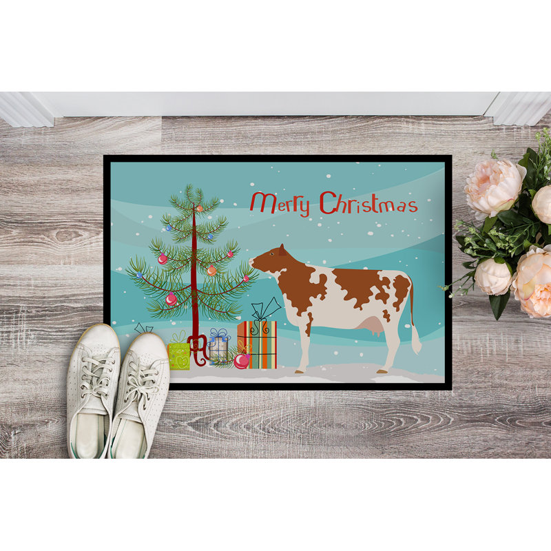Tapis d’extérieur antidérapant de noël ayrshire cow Alaina, Rectangle 1 pi 6 po x 2 pi 3 po