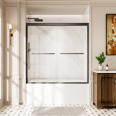 Porte de baignoire coulissante double l 56 à 60 po x H 58 po, baignoire semi-sans cadre en verre incassable 6 mm