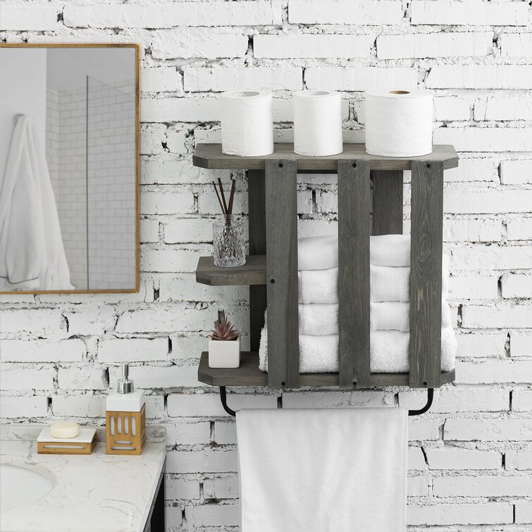 Bathroom Organizer Wall Shelf With Towel Hooks