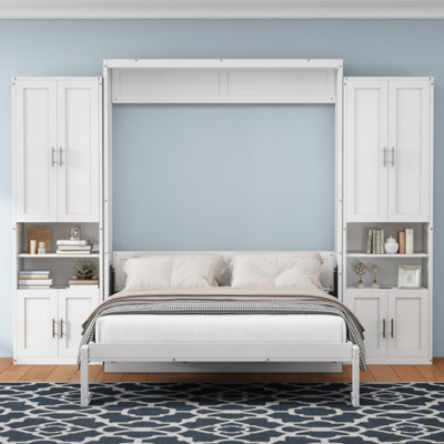 Lit escamotable avec 2 tablettes de rangement latérales, lit escamotable mural avec bureau, parfait pour chambre d'amis, bureau, blanc (ancien numéro de référence: BS400609AAC)