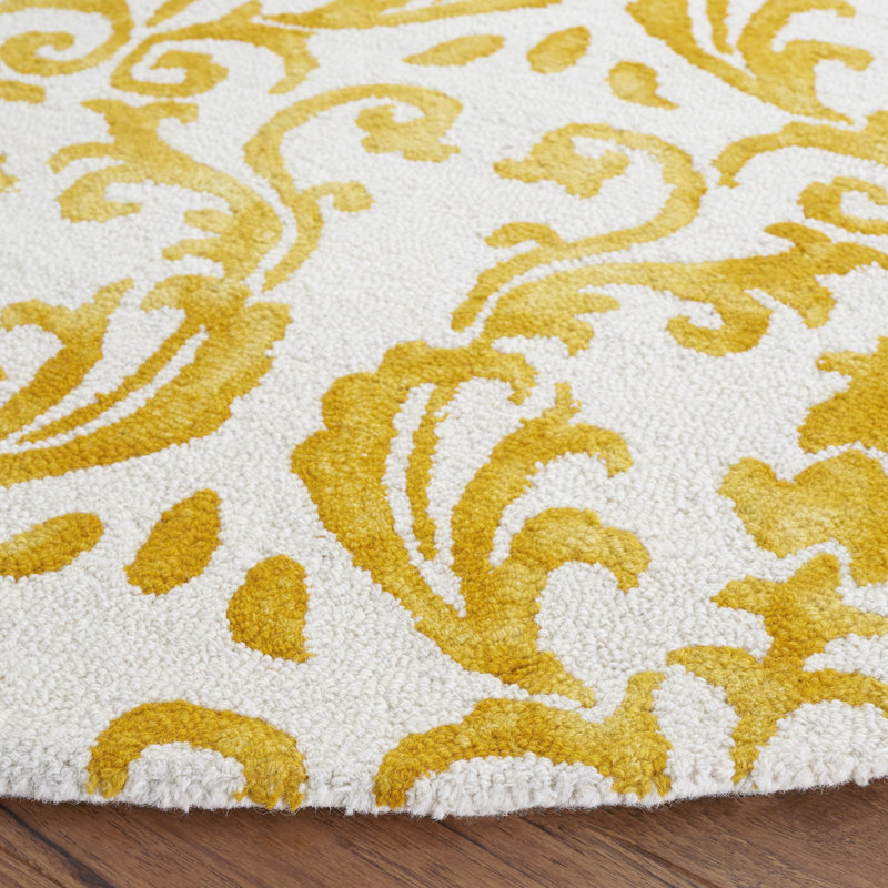 Berman Hand Tufted Wool/Cotton Floral Rug in Ivory/Gold, Round 7'