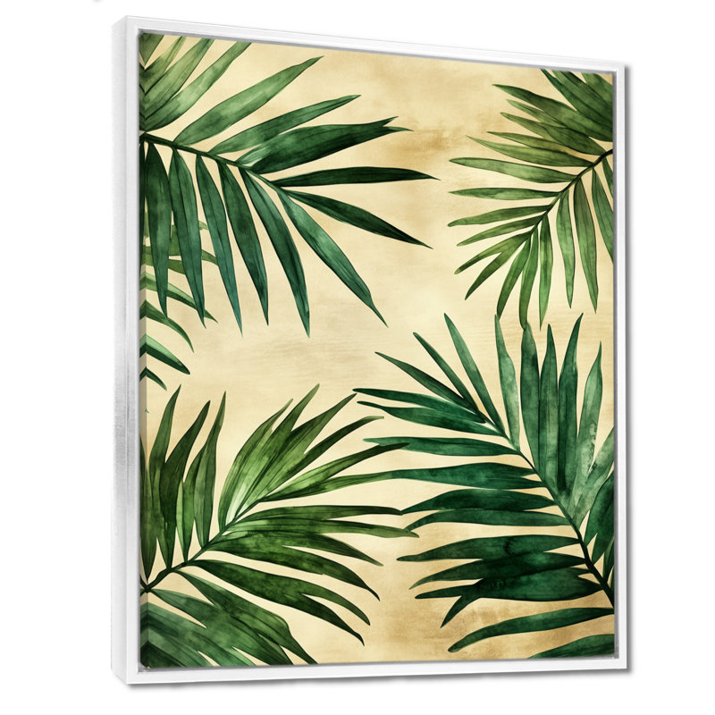 Canopée de palmiers tropicaux - Tableau encadré botanique vert, H 32 po x l 16 po, Cadre flottant blanc