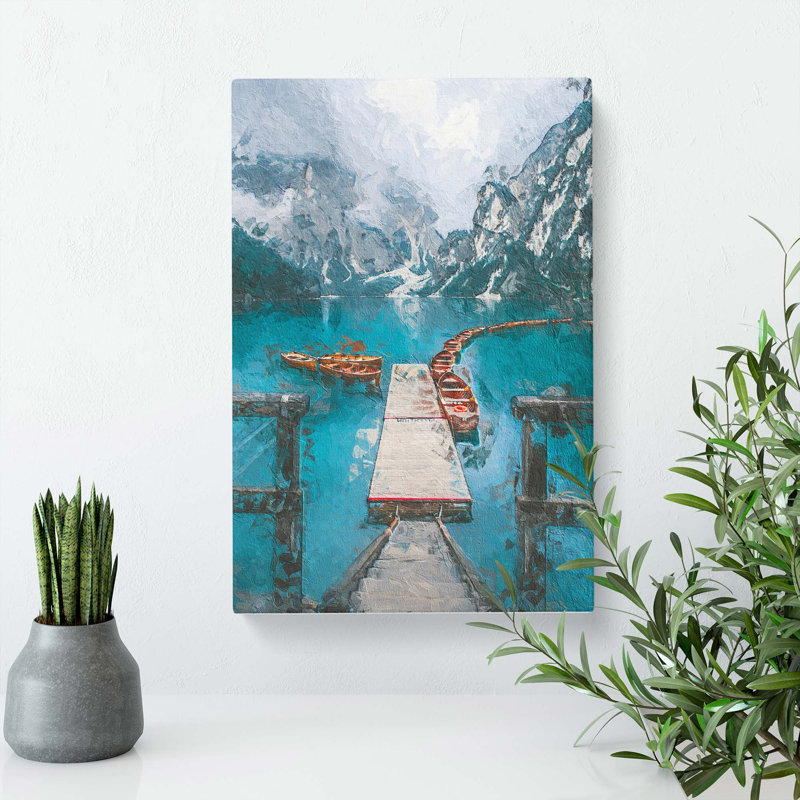 Boats In Pragser Wildsee Lake Italy - Wrapped Canvas, 76cm H x 50cm W x 3cm D
