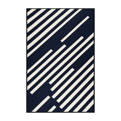  Washable Navy White Striped Area Rug