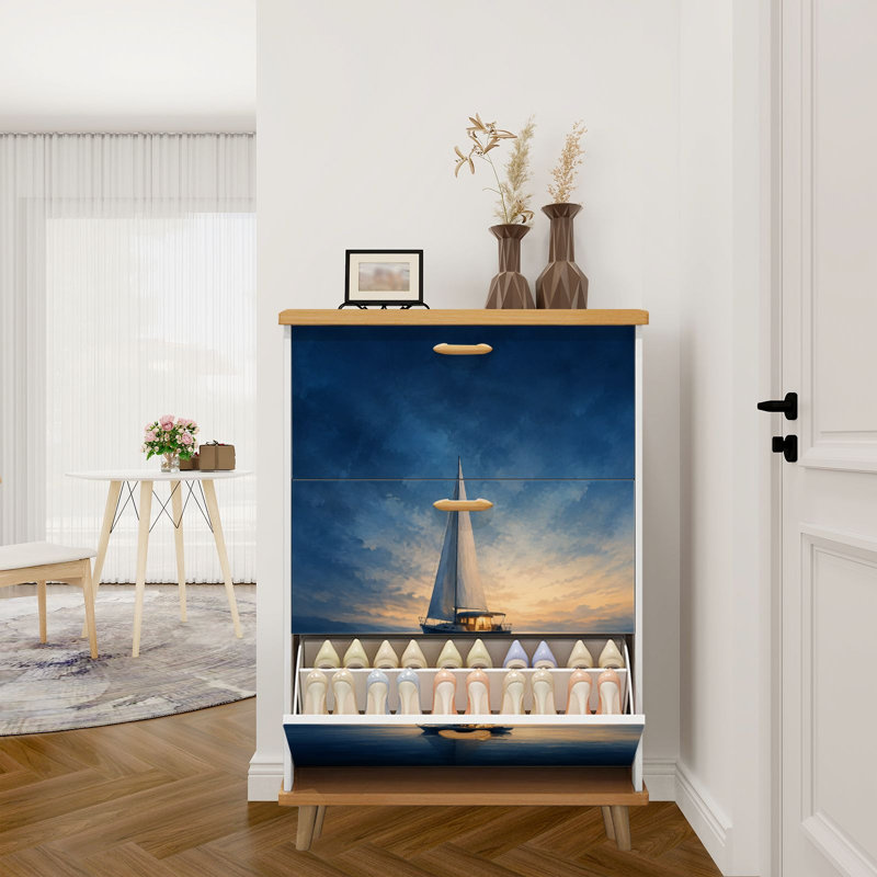 Rangement pour chaussures avec 3 tiroirs rabattables pour voilier Calm Ocean Sunset Dramatic Sky Range-chaussures