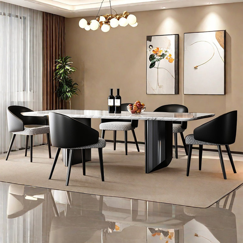 Rectangular luxury simple marble dining table set, 29.52"H x 70.86"L x 35.43"W