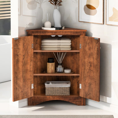 Triangle Corner Storage Cabinet With Adjustable Shelves, Brown Colour, Material, Ample For Bathroom, Living Room And Corridor, - Proof , Metal Hardware, Falling, Suitable Laundry Bathroom