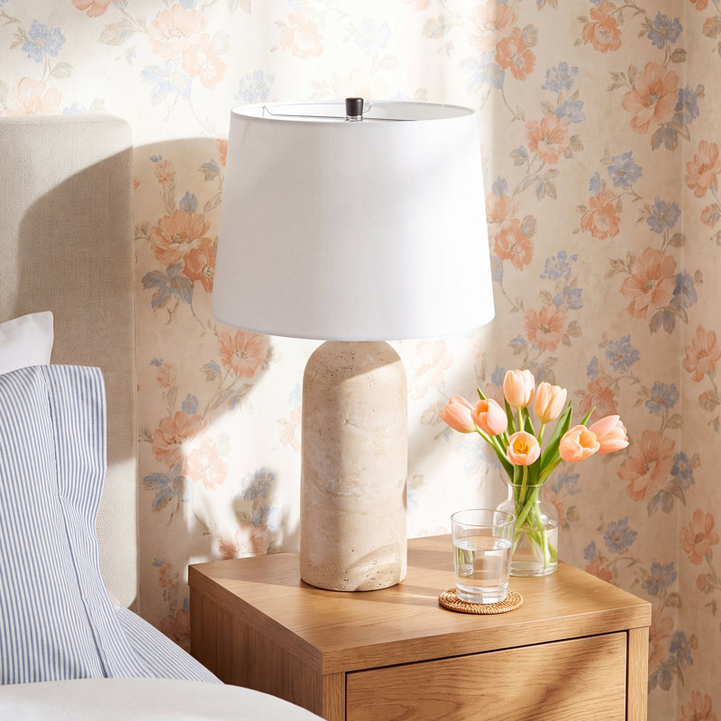Holderness Travertine Table Lamp, 22" H x 14" W x 14" D