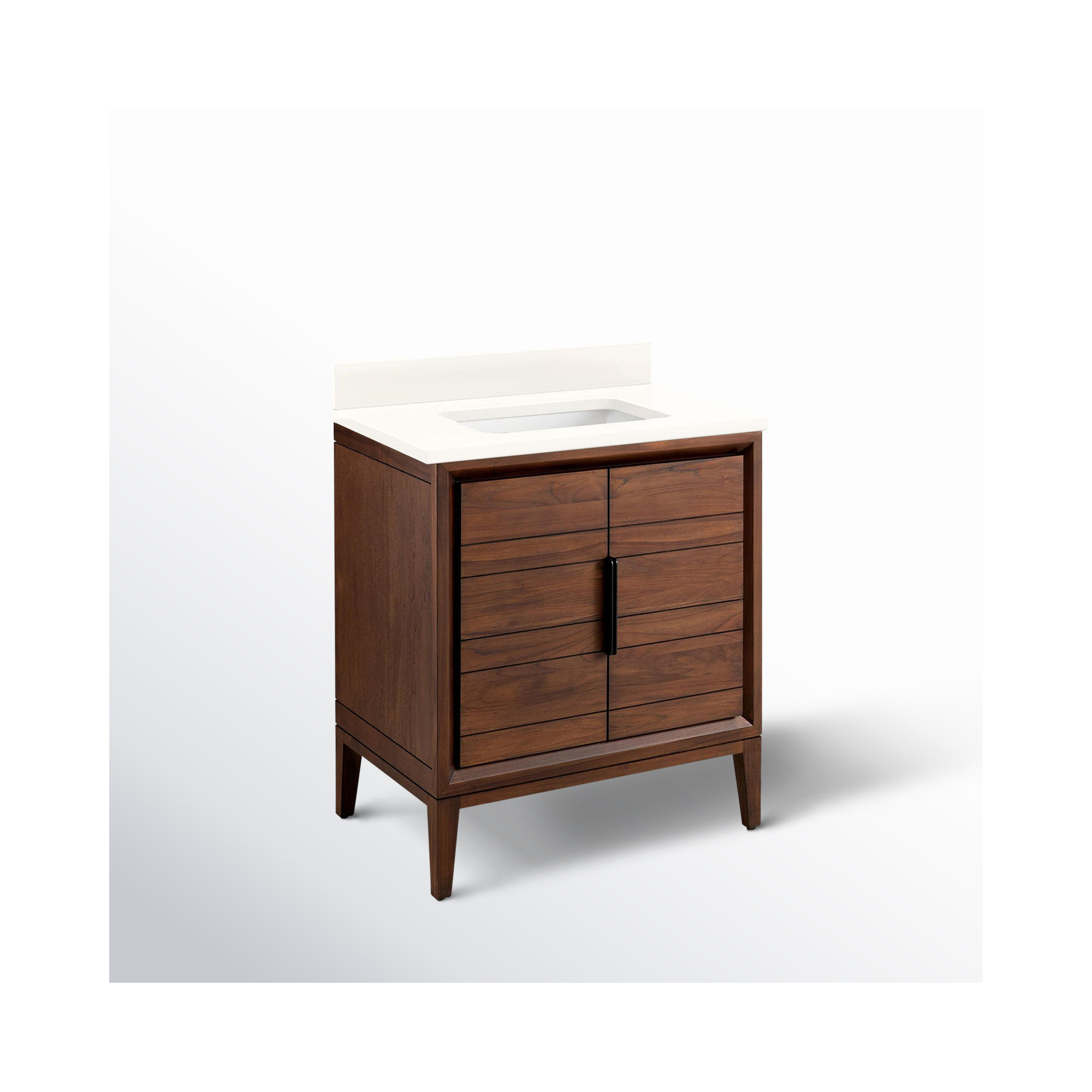 30" Aliso Single Bathroom Vanity Set with Rectangular Undermount Sink, Arctic White Quartz, No Faucet Hole, Java