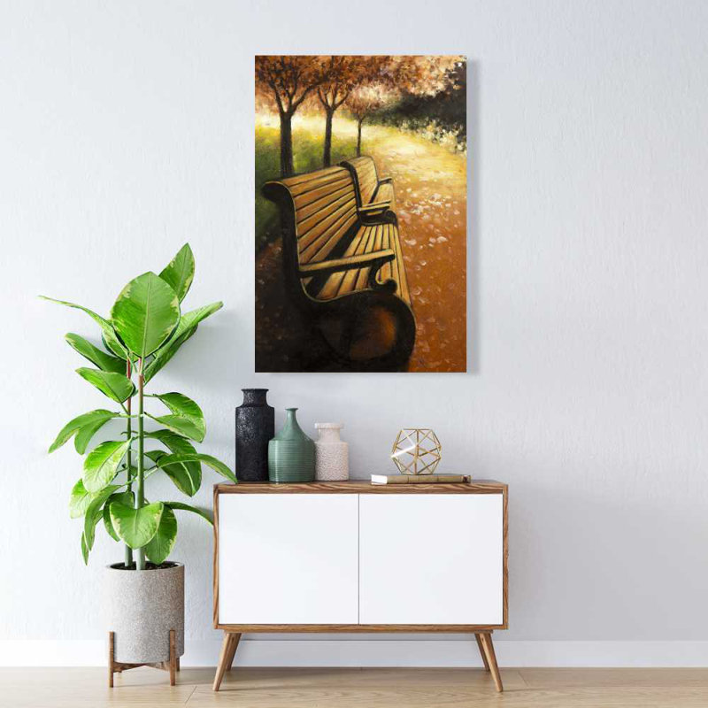 Banc de parc un jour d'automne | Décor de toile brune