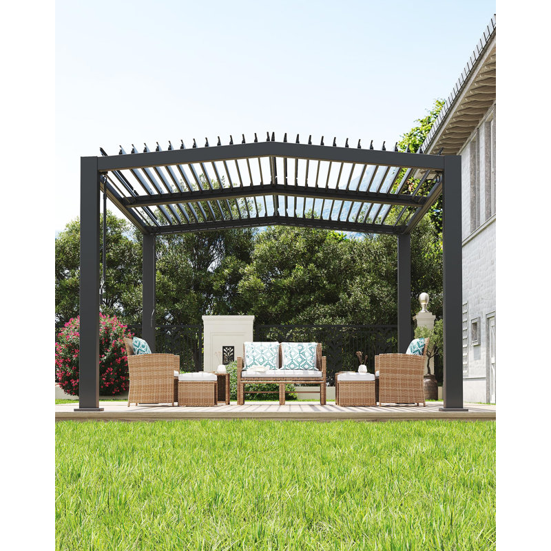 Pergola réglable en aluminium à persiennes - Pavillon de jardin moderne à toit rigide avec structure renforcée, drainage intégré, structure d'ombrage résistante aux intempéries pour terrasse extérieure, cour arrière