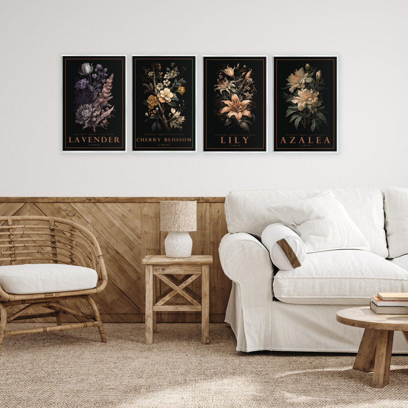 Ensemble de 4 plaques murales antiques à fleurs botaniques variées, design par Chris Giampietro, 19 x 13