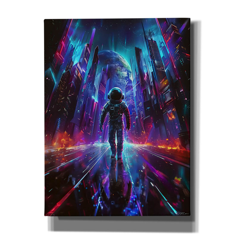 Art mural sur toile Ebern Designs «Digital Space Blue and Mauve 2» par Momart, H 54 po x l 40 po x P 1,5 po