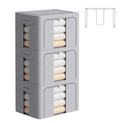 3 Pcs Clothes Storage Bins With Metal Frame