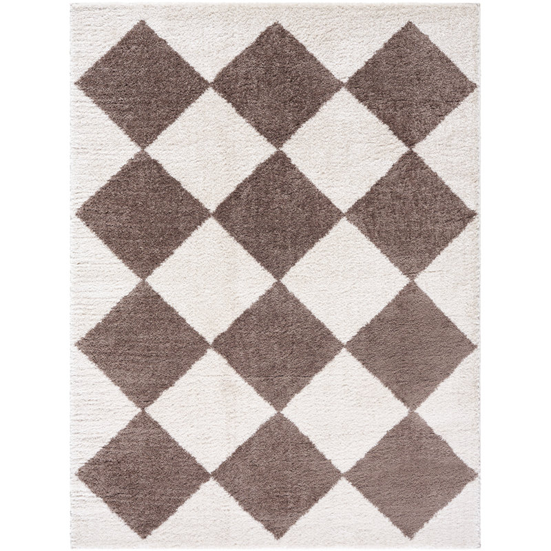 Machine Washable Shaggy Boho Dark Brown Area Rug, Rectangle 140 x 200cm