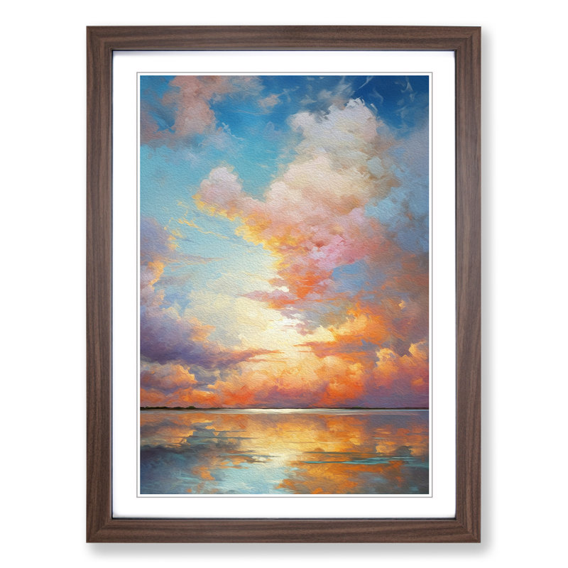 Cloudy Sky Impressionism - Single Picture Frame Print on Wood, 46cm H x 34cm W x 2cm D, Walnut Framed