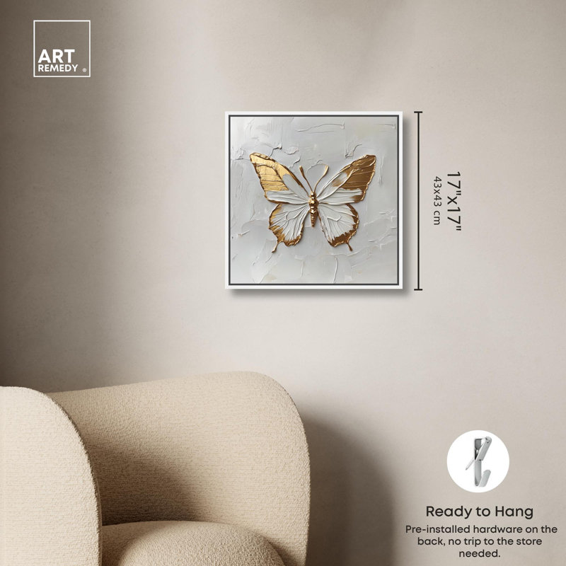 Simple toile dorée par Art Remedy, H 17 po x l 17 po, Cadre flottant, Blanc