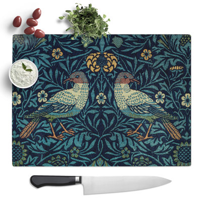 Flowers & Birds Pattern By William Morris  Glass Chopping Board