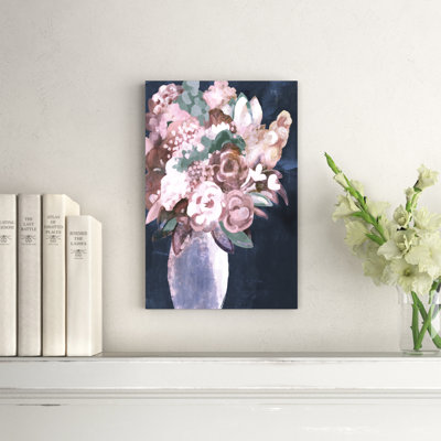 " Flowers with Abstract Texture Pink Navy " Acrylic Painting