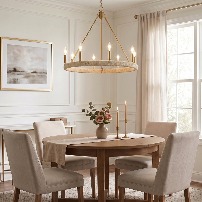 8-Light Candle Style Dimmable Wagon Wheel Chandelier
